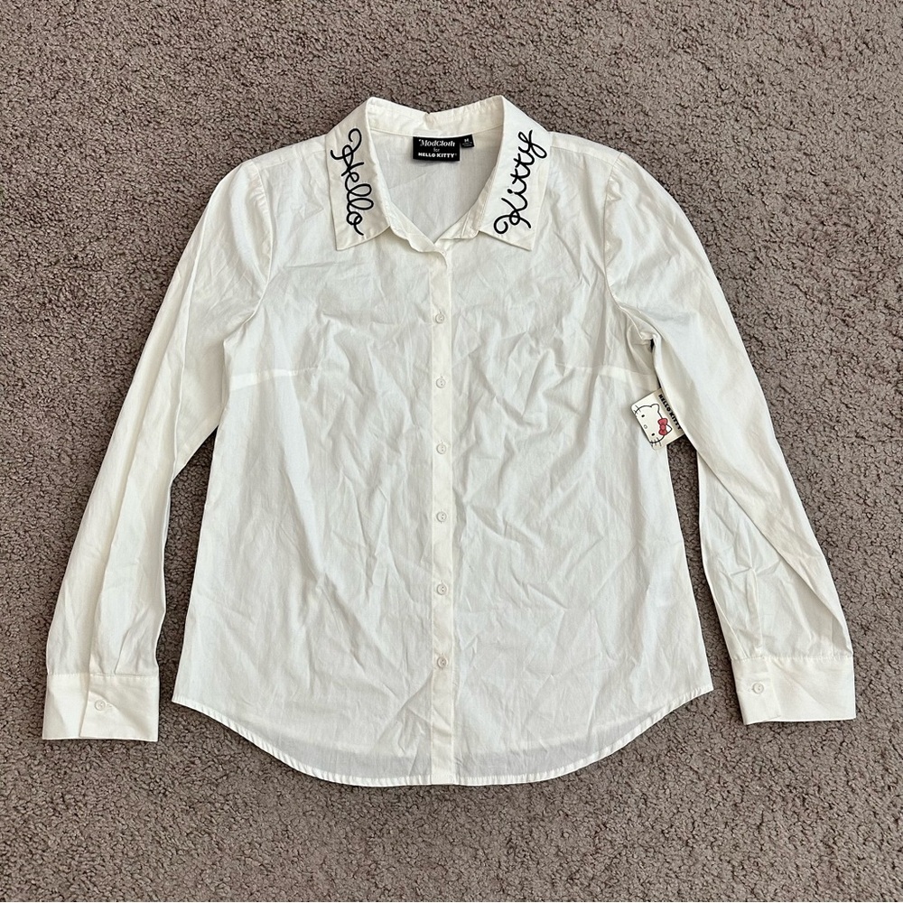 ModCloth for Hello Kitty Button Up Embroidered White Shirt Womens M